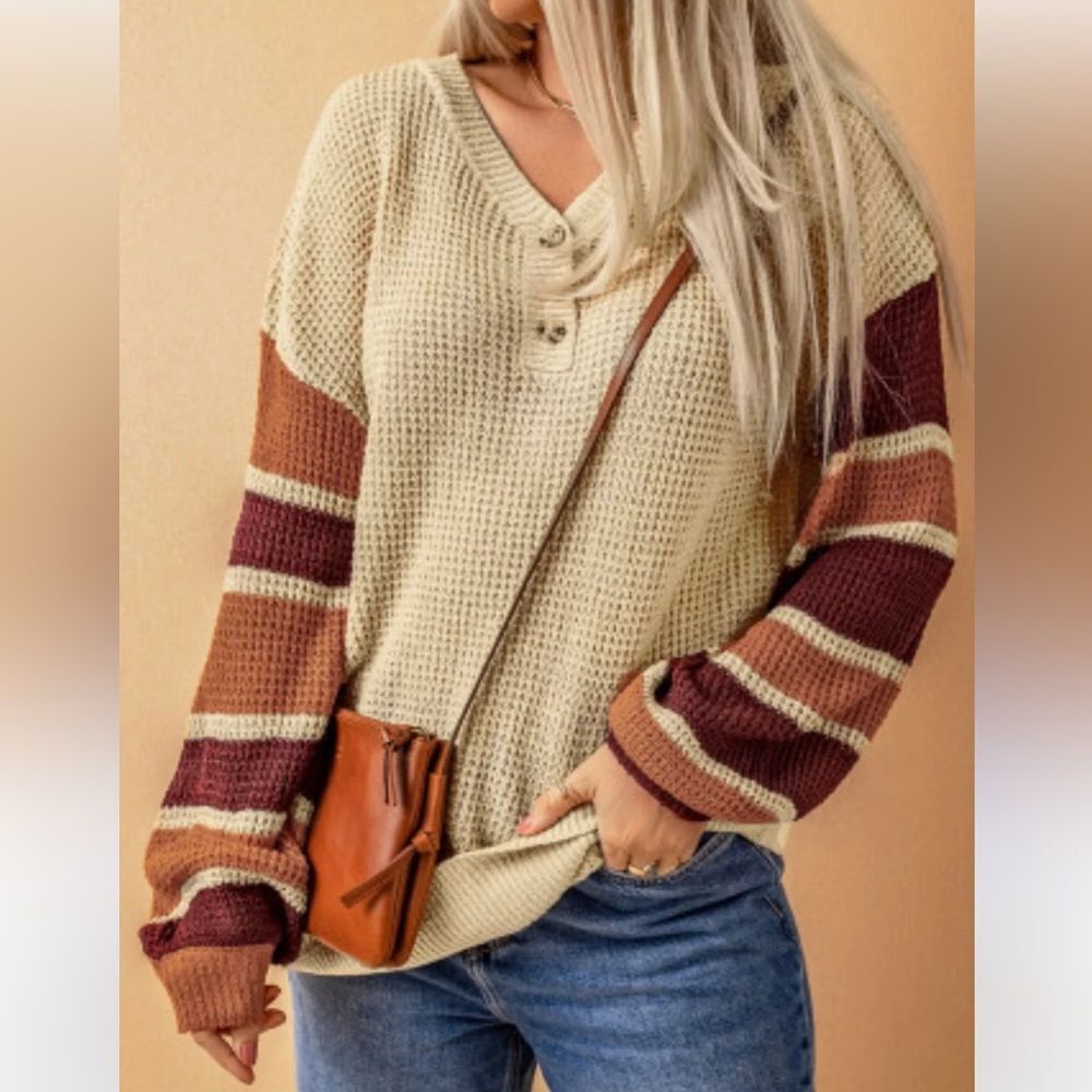Lysticle Boutique Colorblock Cream Oversized Sweater